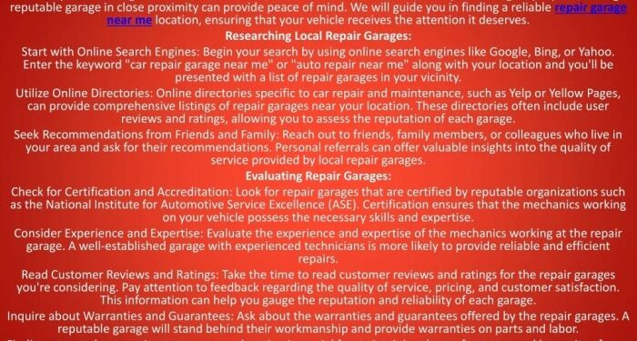 PPT - Find a Trusted Car Repair Garage near You for Reliable Service ...